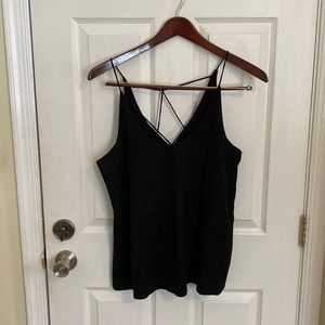 She + Sky Geometric Strap Black Tank Top